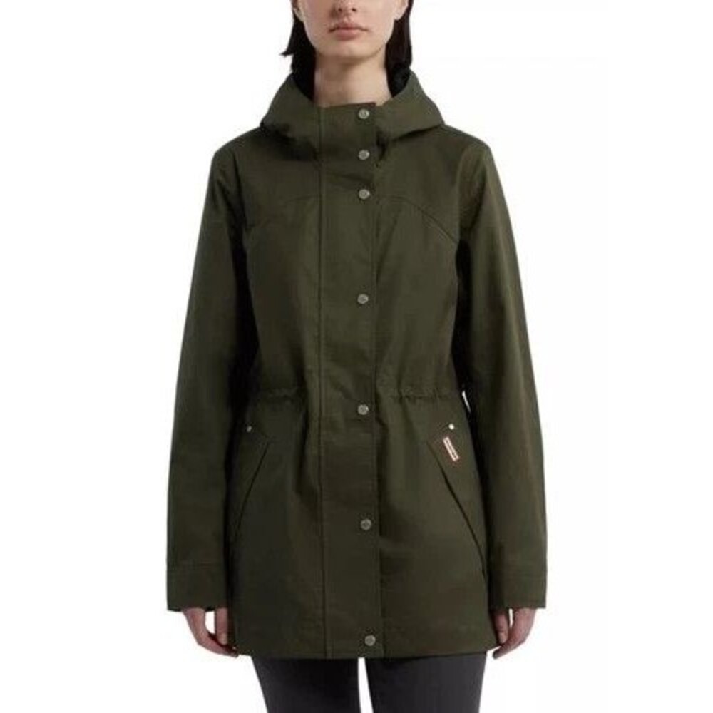 HUNTER Womens Adela Cotton Canvas Rain Jacket in Hunter Green Hooded Sz XXL